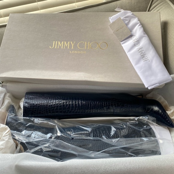 Jimmy Choo mavis 85 blue navy croc embossed leather boots NWT 36.6 - Picture 8 of 11